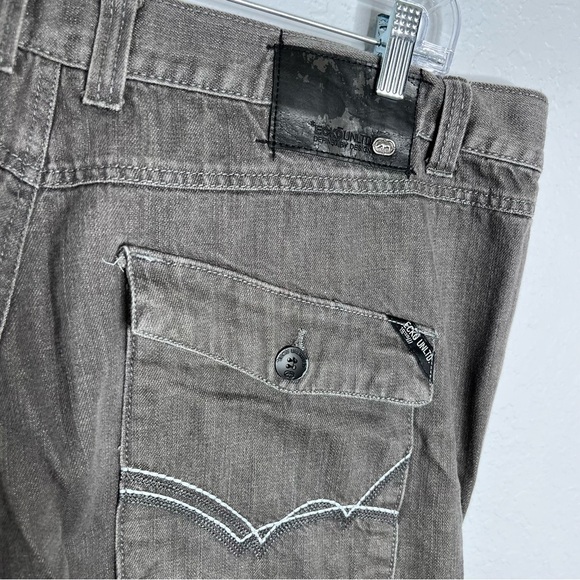 Ecko Jeans Men 42 x 33 Straight Fit Gray Y2K Cargo Pockets CLO - Picture 3 of 10